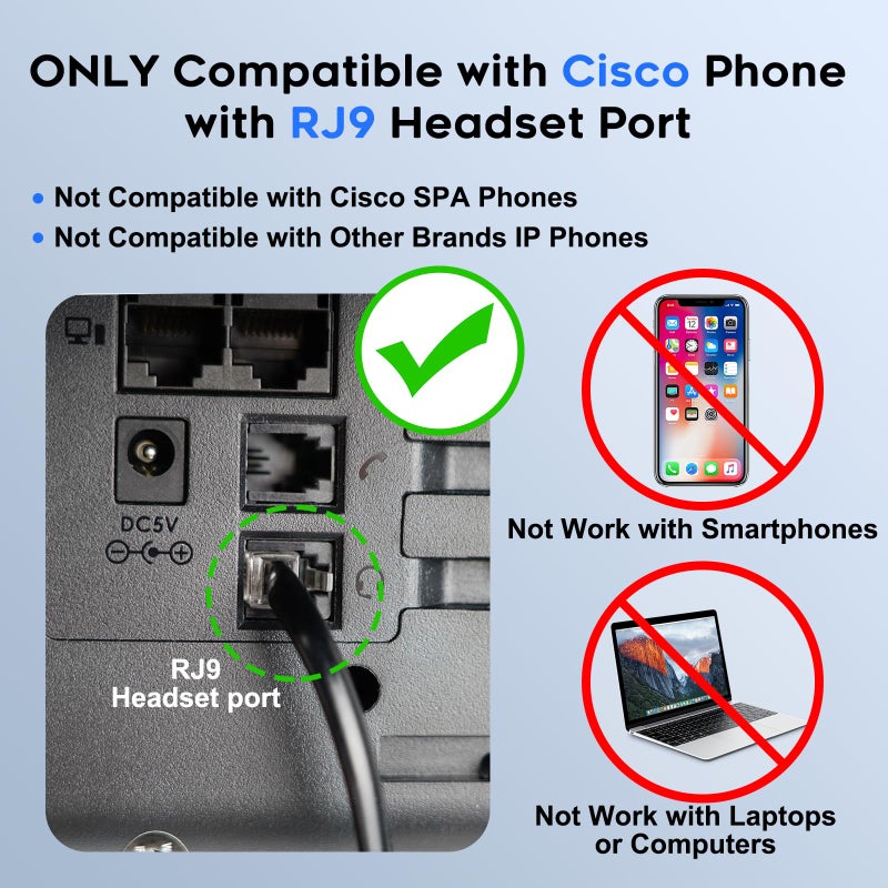 MKJ Telephone Headset for Cisco Phones, Wired Headphones with Microphone Noise Cancelling, Corded RJ9 Office Headset for Cisco CP-7821 7861 7942G 7960G 7975G CP-7841 8811 8841 8851 8861 8865 9951 - Image 2